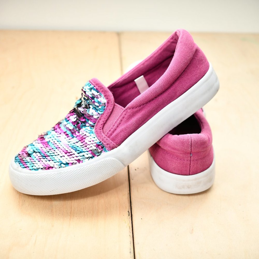 Cute Sequin Slip-on Sneakers by Cat & Jack Size 5 Fuchsia/Pink/Teal Mermaid S- 1
